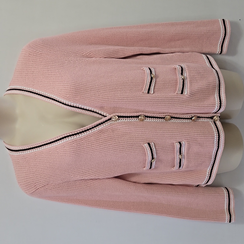 Talbots Knit‎ Cardigan Sweater Blazer XL Petite Pink Old Money Preppy Collegiate